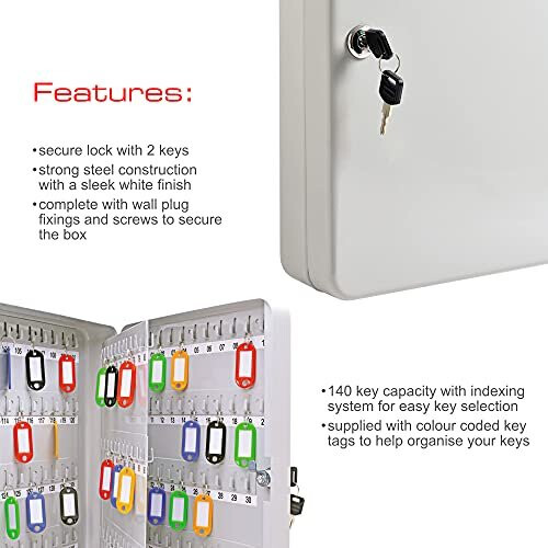 Sterling KC140 Locking Key Cabinet, Grey, 140 Hooks 2
