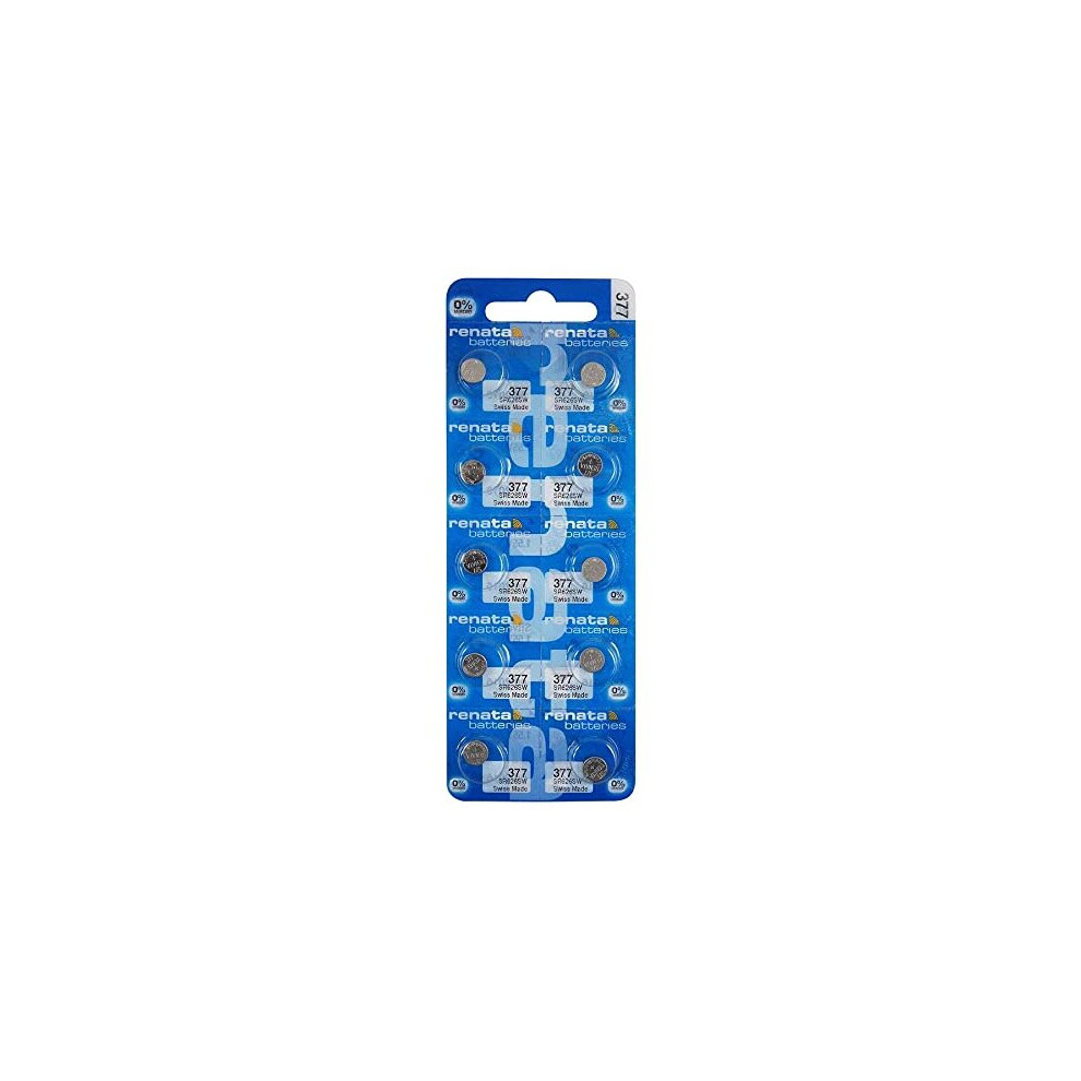 Renata 377 Watch Battery - Swiss Made, 10 Batteries, Coin Cell For Watches Silver