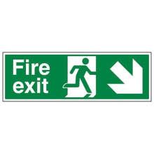 VSafety Fire Exit Arrow Down Right Sign - Landscape - 600mm x 200mm - Self Adhesive Vinyl