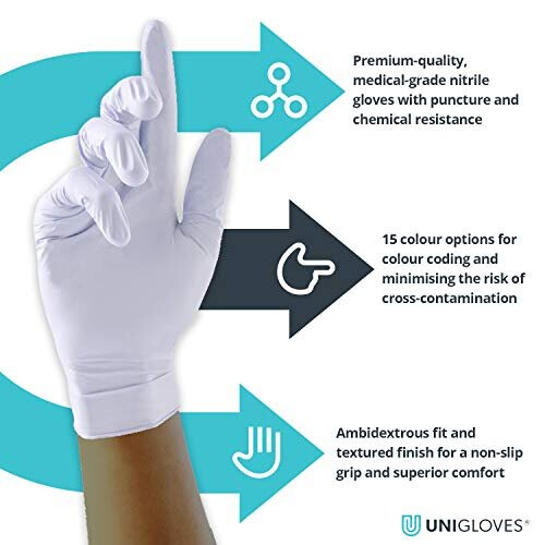 Unigloves White Pearl - 100 Disposable Nitrile Gloves - Medium 1