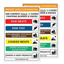 Pack of 2 Colour Coded Chopping Board and Knife Sign Self Adhesive Waterproof Vinyl Chopping Board Colour Sticker 200mmx300mm V1183