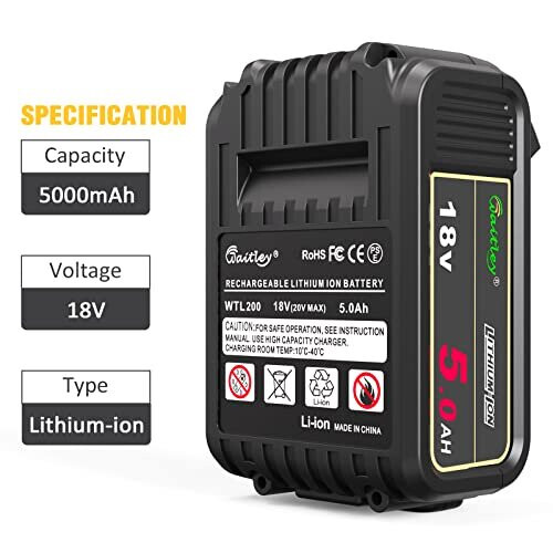 2 Pack Waitley 18V 5Ah DCB-184 Replacement Battery Compatible with Dewalt 18V Tools 1