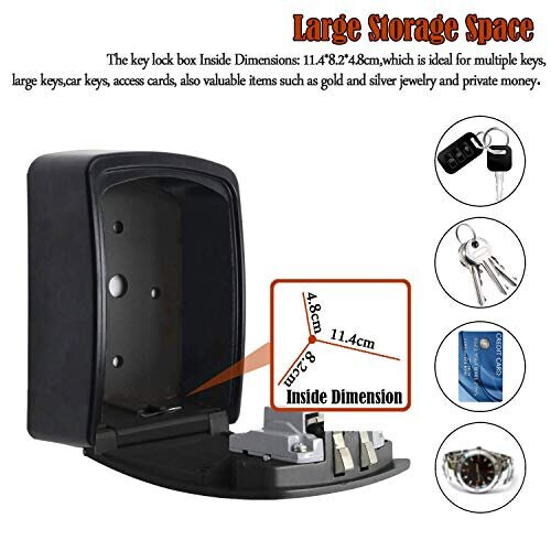 Extra Large Key Storage Security Lock,Sturdy Wall Mounted Outdoor, Re-settable 4 Digit Combination Lock Box, to Share and Secure Keys for 2