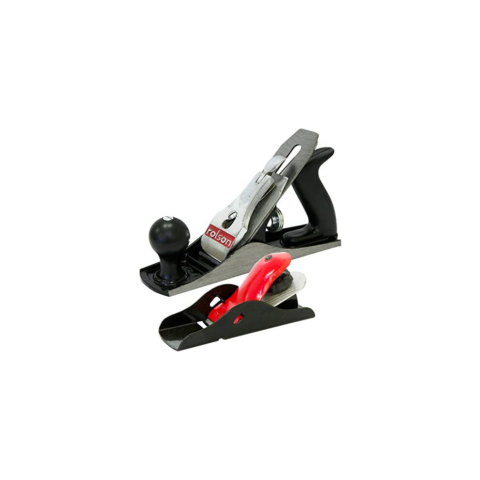 Rolson 56325 No 4 Smoothing Plane & Mini Block Plane Set - Cast Iron No 4 Plane, Hardened Blades