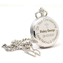 Personalised Engraved Silver Pocket Watch in Gift Box - Christening Communion Design (Front Engraving)