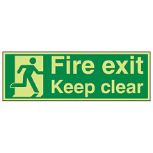 VSafety Glow In The Dark Fire Exit Keep Clear Sign - 600mm x 200mm - Rigid Plastic