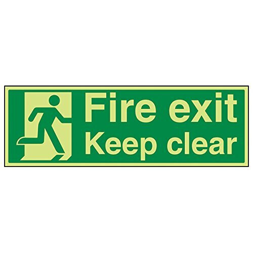 VSafety Glow In The Dark Fire Exit Keep Clear Sign - 600mm x 200mm - Rigid Plastic