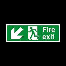 10x Fire Exit Arrow Left Down Sign 300mm x 100mm - Self Adhesive Sticker