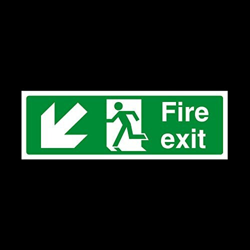 10x Fire Exit Arrow Left Down Sign 300mm x 100mm - Self Adhesive Sticker