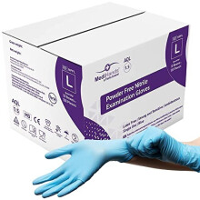 MediHands Nitrile Gloves - Blue Heavy-Duty, Powder-Free, Latex-Free, Protein-Free, Medical Grade, EN455/CE, Ambidextrous Beaded Cuff, Pack of 100 (L)