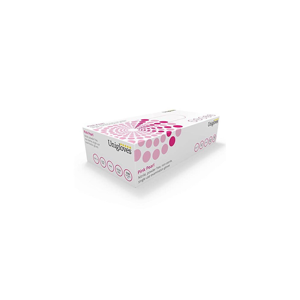 Unigloves Pink Pearl Nitrile Examination Gloves | Multipurpose, Powder Free and Latex Free Disposable Gloves - Box of 100 Gloves, Pink, Medium (GP0053) - Image 3