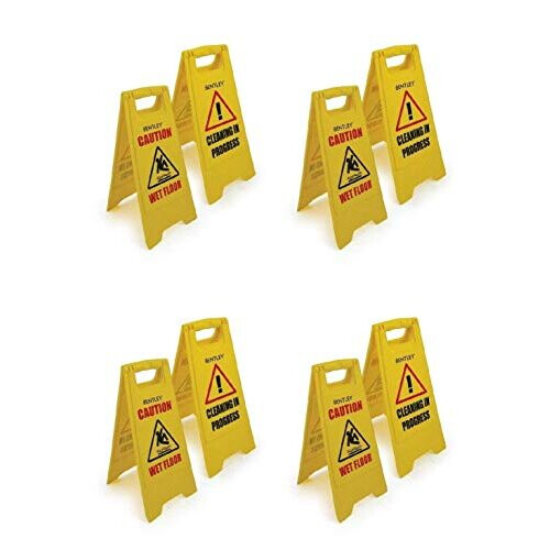 FOUR PACK CAUTION WET FLOOR SIGN CLEANING IN PROGRESS YELLOW WARNING CONE UK