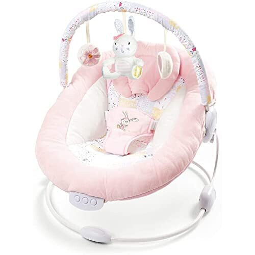 LADIDA Soft and Padded Baby Bouncer with Soothing Music and Vibration, Pretty Pink Rabbit Theme, Suitable for Newborns 076