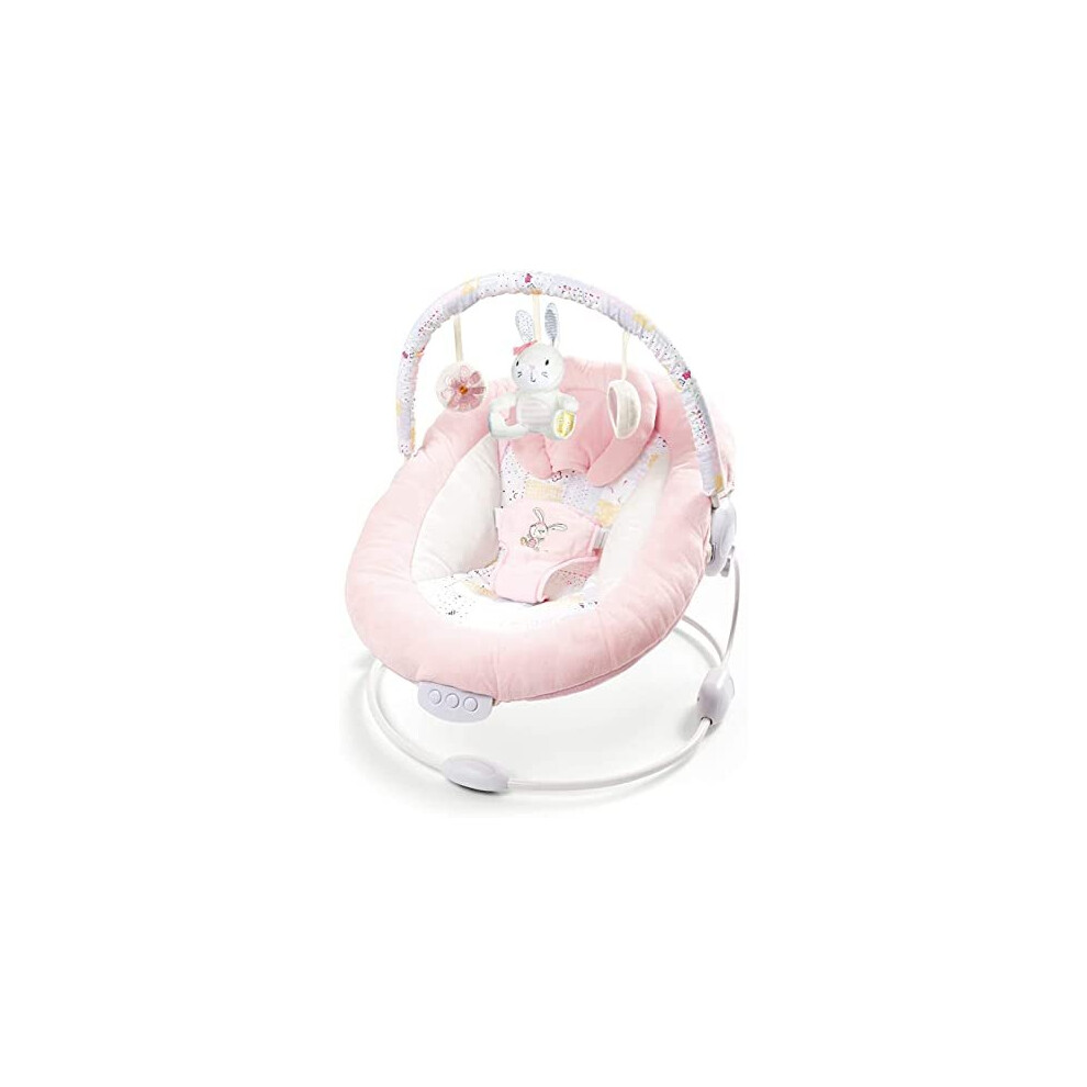 LADIDA Soft and Padded Baby Bouncer with Soothing Music and Vibration, Pretty Pink Rabbit Theme, Suitable for Newborns 076