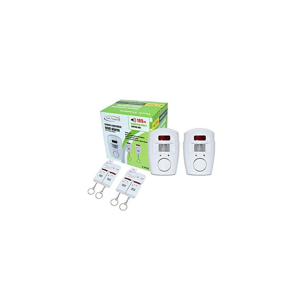 Tech Traders Wireless Pir Motion Sensor Alarm Plus 2 Remote Controls Shed Home Garage Caravan, White [2 Pack] 728350991891