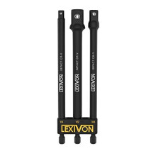 LEXIVON Impact Grade Socket Adapter Set, 6" Extension Bit with Holder | 3-Piece 1/4", 3/8", and 1/2" Drive, Adapt Your Power Drill to High Torque