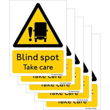 Pack of 5 self adhesive safety signs 135mm x 180mm - Blind spot take care