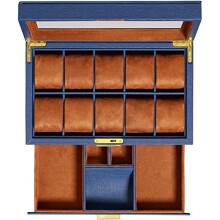 ROTHWELL 10 Slot Leather Watch Box with Valet Drawer - Luxury Watch Case Display Organizer, Ultra Soft Microsuede Liner, Locking Jewelry Watches
