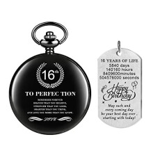 Pocket Watch with Chain for 16th Birthday Gifts Birthday Keepsake Presents for Son Daughter Friends with Gift Box