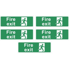 Pack of 5 self adhesive vinyl Fire exit signs (no arrow) - 315mm x 105mm