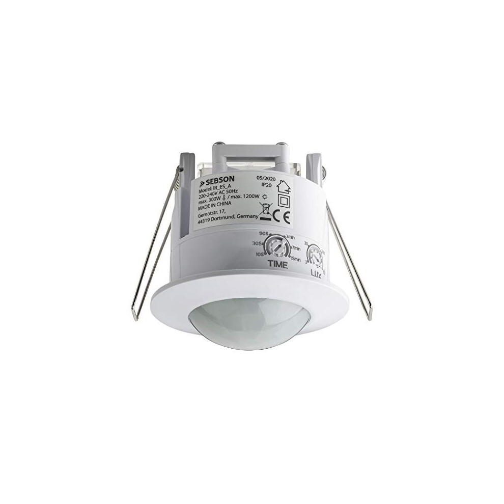 Sebson 2X Pir Sensor Indoor, Ceiling Flush Mounted, Infrared Motion Sensor, Led Suitable, Range Max. 6M/360?, Max. 1200/300W, Ip20, White 4260292958007