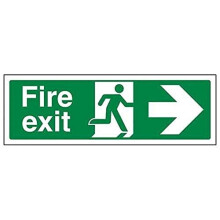 VSafety Fire Exit Arrow Right Sign - Landscape - 450mm x 150mm - 2mm Rigid Plastic