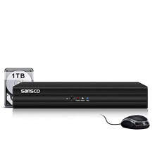 SANSCO HD 1080p Lite 4 Channel DVR Recorder with 1TB Hard Drive for CCTV Camera System, Requires AHD/CVI/TVI/IP/CVBS Security Cameras, Motion