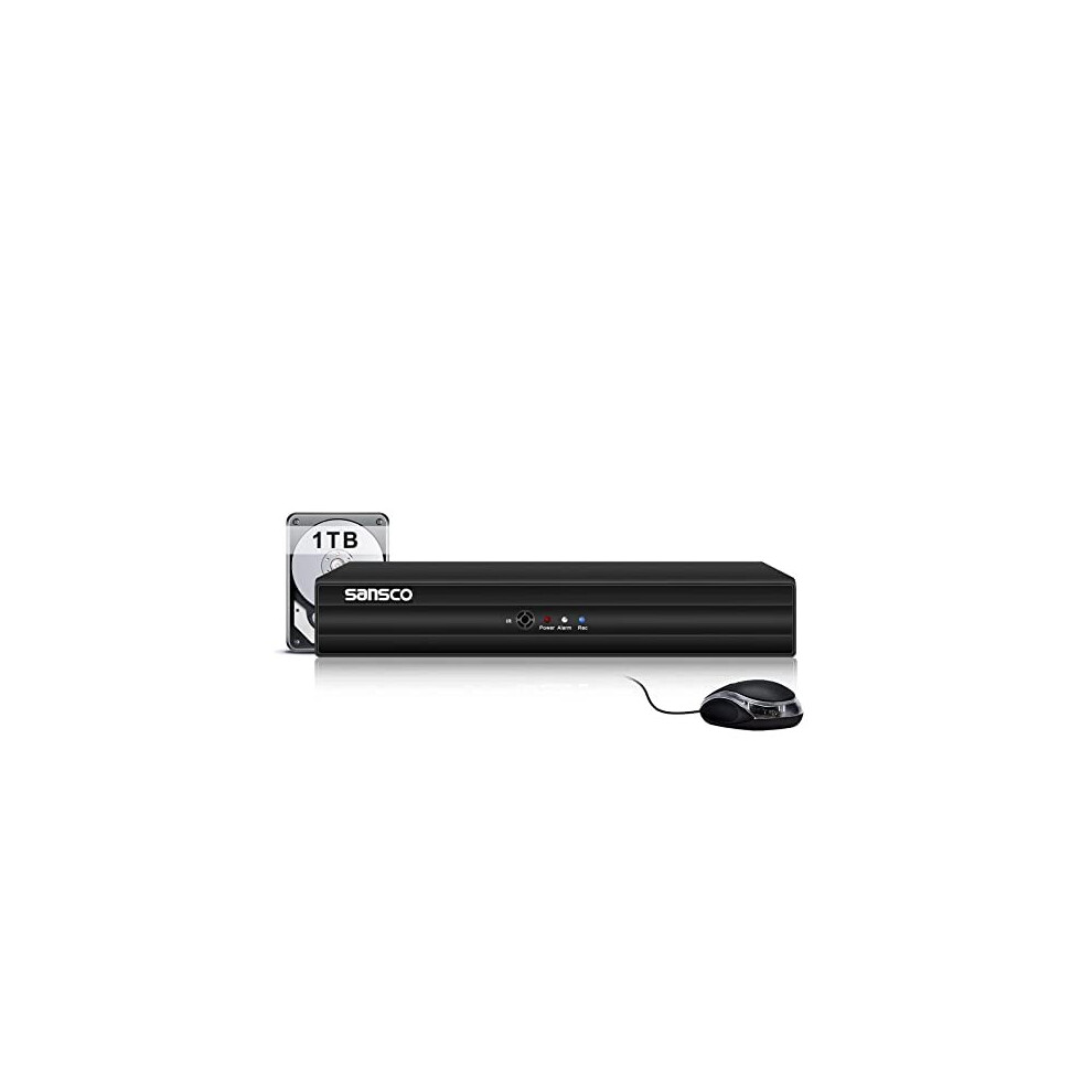 SANSCO HD 1080p Lite 4 Channel DVR Recorder with 1TB Hard Drive for CCTV Camera System, Requires AHD/CVI/TVI/IP/CVBS Security Cameras, Motion