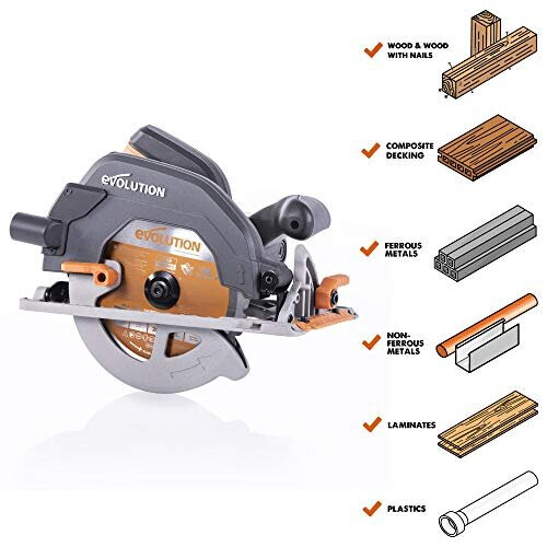 Evolution Power Tools R185CCS Multi-Material Circular Saw, 1600 W, 110 V-Site Use(3-pin round Industrial Plug) 2
