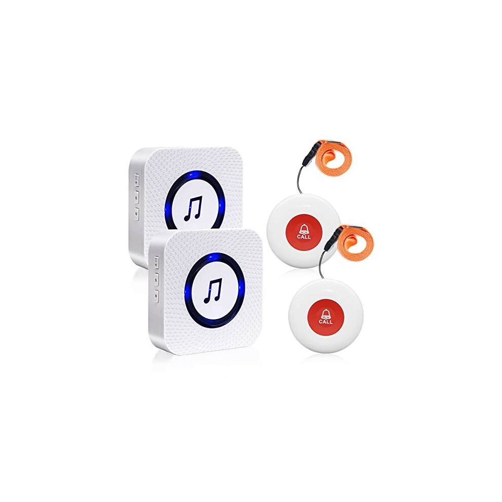 Wireless Caregiver Pager/Buzzer Call Bell/Safety Alarm/SOS Call Panic Button 500Ft/150m/Home Alarm System for Elderly Patient with 2 UK Plug-in