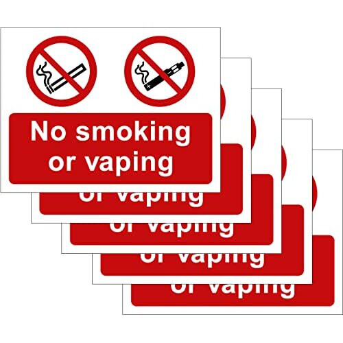 Pack of 5 self adhesive safety signs 135mm x 180mm - No smoking or ...