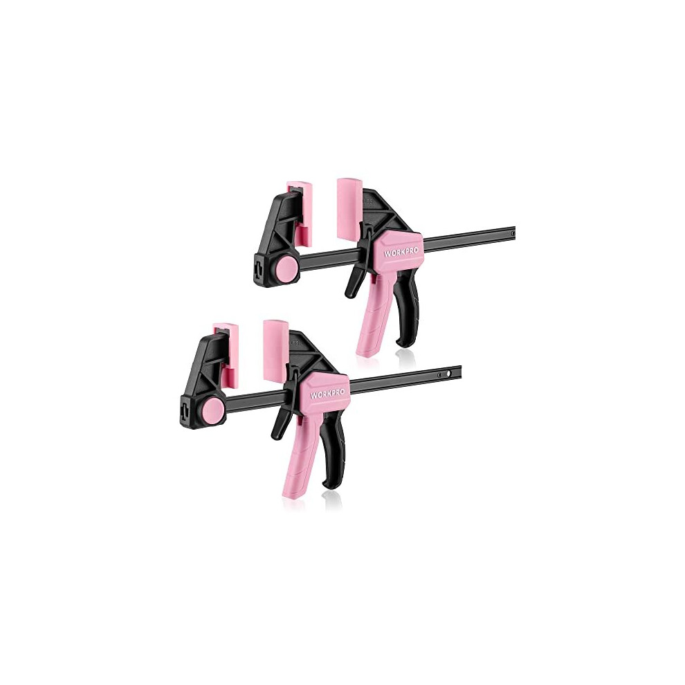 WORKPRO 6-Inch/150mm Pink Clamps for Woodwork, Ratchet Bar Clamp Set, 11-inch/280mm Spreader, Quick Release & One-Handed Clamp, Ideal for Woodworking