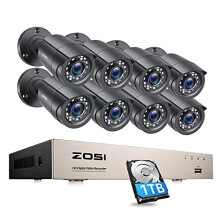 ZOSI 8CH CCTV Camera System, 5MP Lite DVR and 8x 1080p Security Outdoor Cameras, Email Alert, Smart Playback, 100ft Night Vision, 1TB Hard Drive