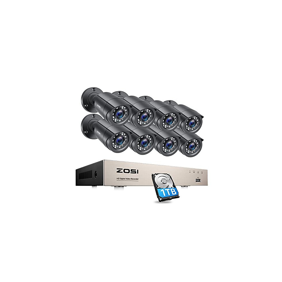 ZOSI 8CH CCTV Camera System, 5MP Lite DVR and 8x 1080p Security Outdoor Cameras, Email Alert, Smart Playback, 100ft Night Vision, 1TB Hard Drive