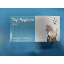 Top Hygiene, Disposable powder free, Latex free, clear, large size vinyl gloves (Pack quantity 100 in a box), ambidextrous and smooth surface