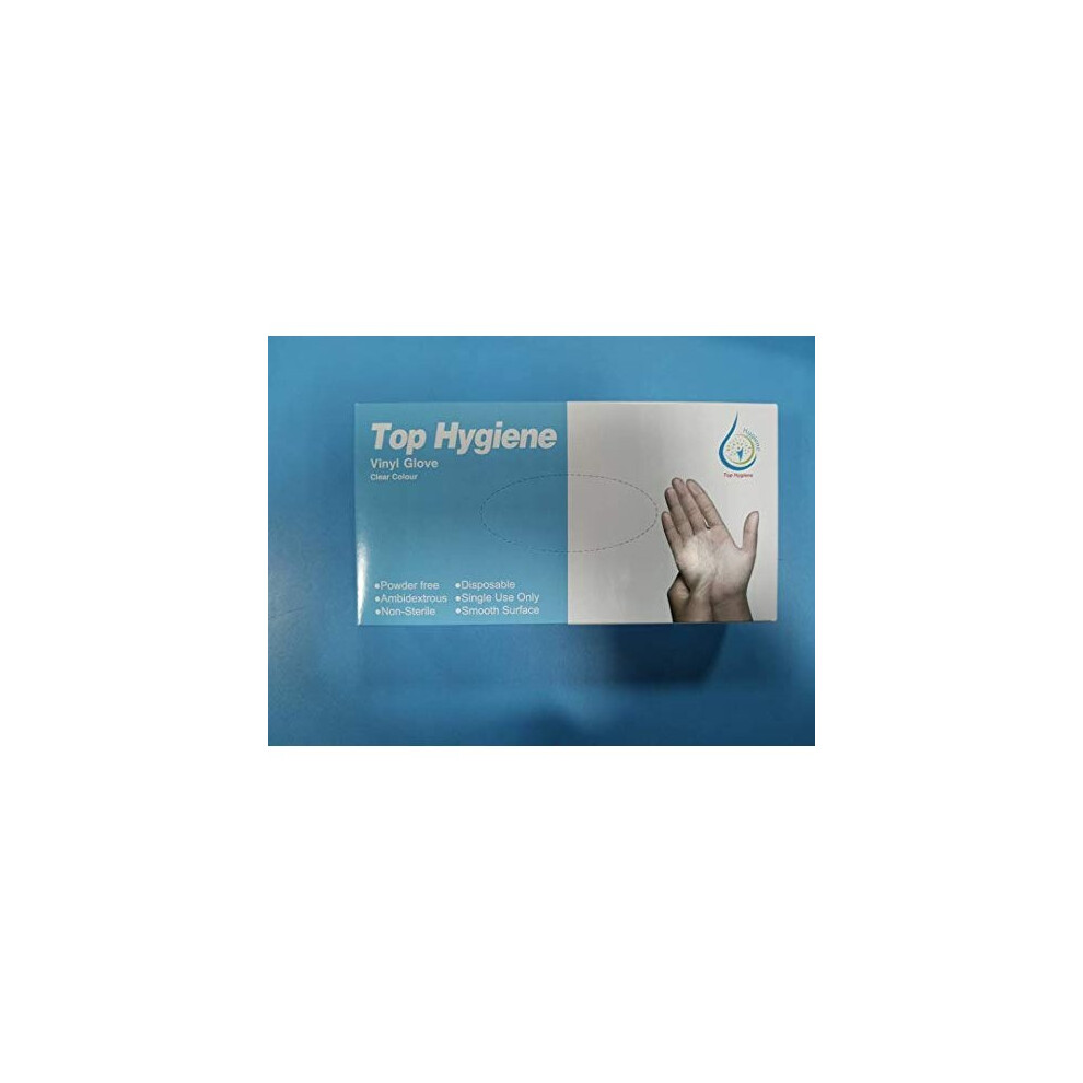 Top Hygiene, Disposable Powder Free, Latex Free, Clear, Large Size Vinyl Gloves (Pack Quantity 100 In A Box), Ambidextrous And Smooth Surface 5060714610006