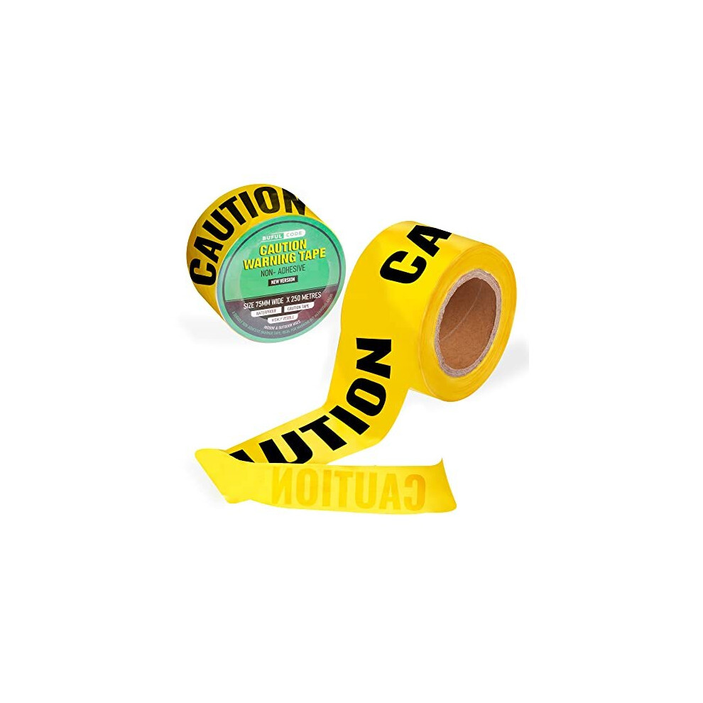 BufulCode Caution Tape NonAdhesive (250m x 75mm) Hazard Tape Plastic
