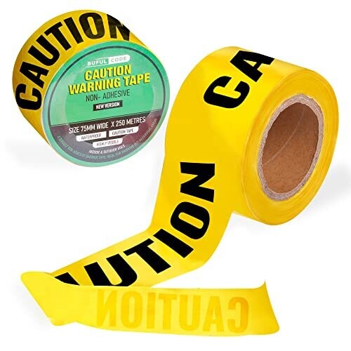 BufulCode Caution Tape NonAdhesive (250m x 75mm) Hazard Tape Plastic