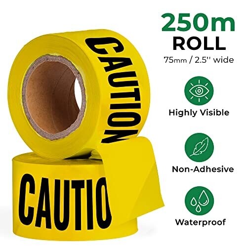 BufulCode Caution Tape NonAdhesive (250m x 75mm) Hazard Tape Plastic
