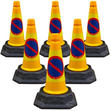 Street Solutions - 6 x"No Waiting" Road Traffic Cones 18" (460mm) Self Weighted Safety Cone - 100% Recycled PVC - High Quality, Heavy Duty, Strong and