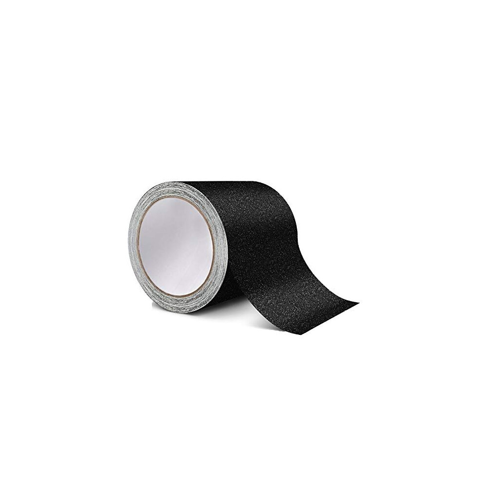 Anti Slip Tape, Black High Traction Grit Non Slip Pad, Strong Adhesive Safety Track Tape for Stairs, Tread Step, Outdoors and Indoors (4 inch, black)
