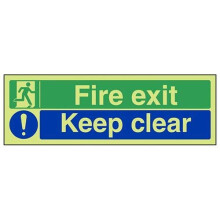 VSafety Glow In The Dark Fire Exit/Keep Clear Sign - 600mm x 200mm - Self Adhesive Vinyl