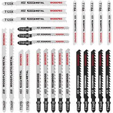 WORKPRO 25-Piece T-Shank Jig Saw Blade Set with Storage Case, Made with HCS/HSS/BIM, Assorted Blades for Wood, Plastic and Metal Cutting, Compatible