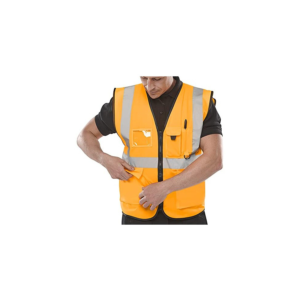 Expert Workwear Hi Vis Viz Vest High Visibility Waistcoat With Phone & Id Pockets Yellow Orange (5Xl, Orange) 5055710552269