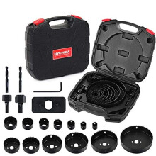 Hole Saws, HYCHIKA 19 PCS Hole Saw Set with 13PCS 19mm-152mm Saw Blades, 2 Mandrels, 2 Drill Bits, 1 Installation Plate, 1 Hex Key, Perfect for