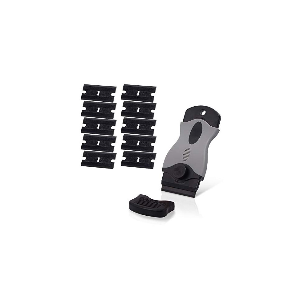 Ehdis Plastic Scraper with 10 Plastic Razor Blade, Adhesive Remover, Sticky Remover for Removing Lable, Glue, Decal in The Glass, Window, Floor, Black