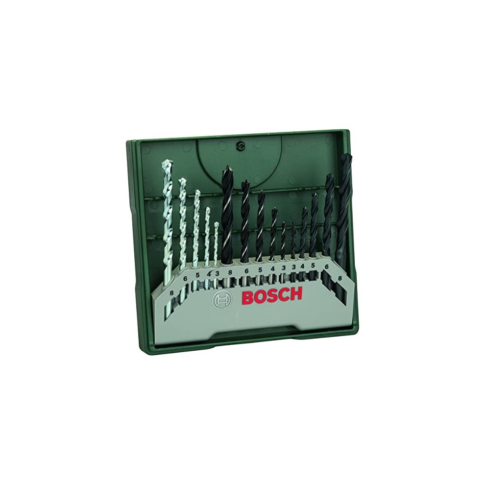 Bosch 15pc. Mini-X-Line Drill Bit Set (for Wood, Masonary and Metal, Accessories Drill Driver)