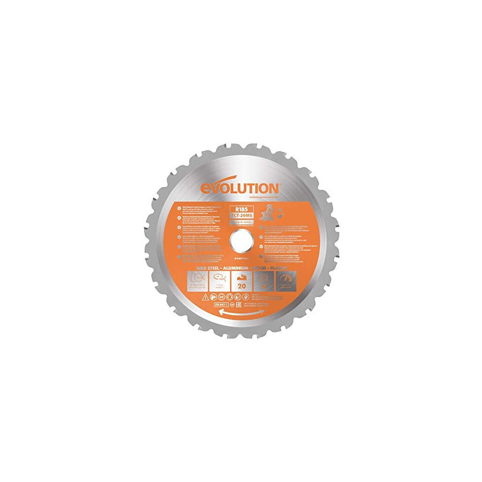 Evolution (R185tct-20Ms) - 185 Mm Multi Material Mitre Saw Blade (Aka Tct Saw Blade, Metal Cutting Blade, Wood Blade) - Carbide Tipped Blade Cuts 849713081803