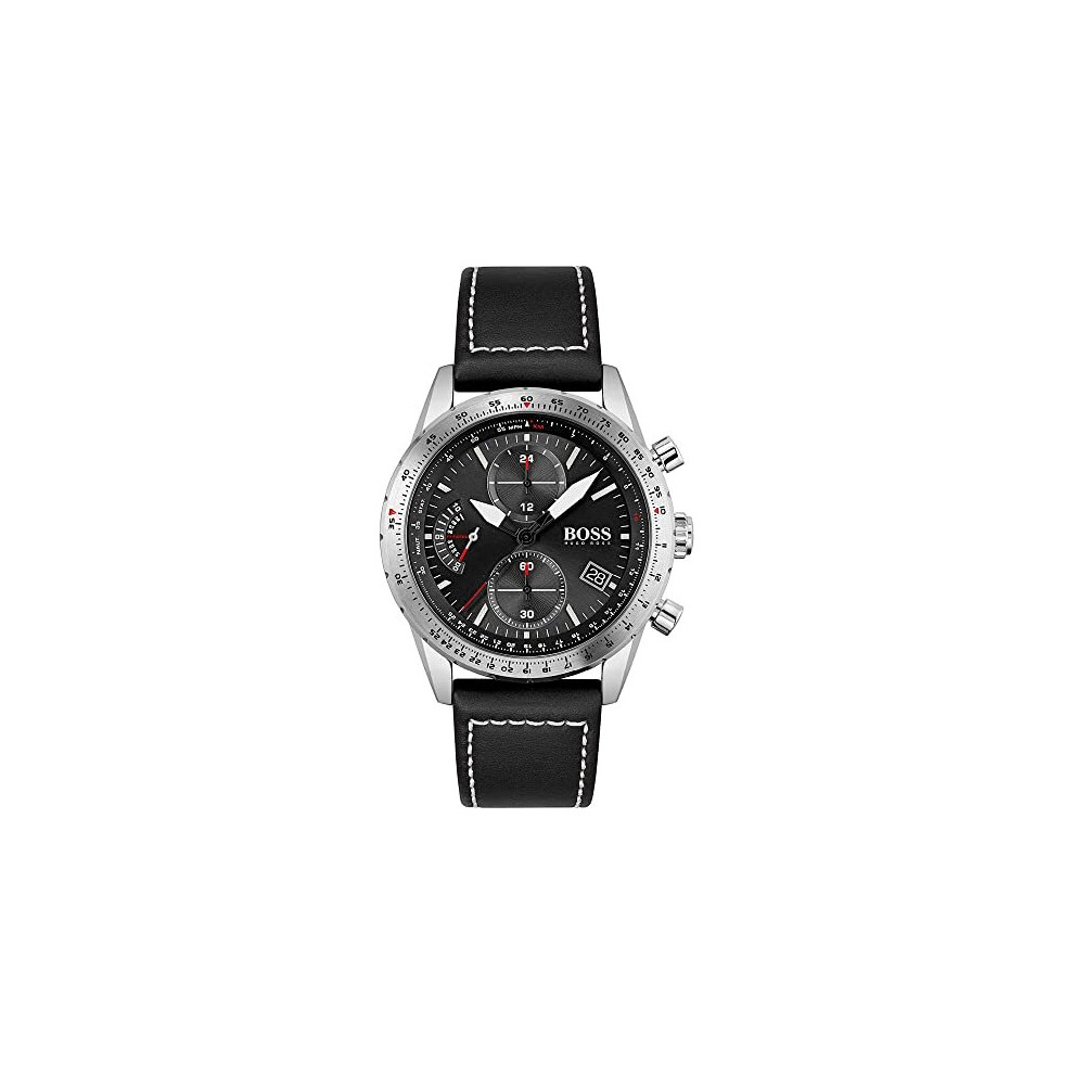 BOSS Chronograph Quartz Watch for Men with Black Leather Strap - 1513853