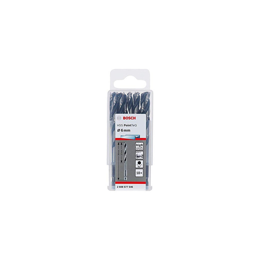 Bosch Professional 10pc PointTeQ Hex Drill Bit (for Metal, ?: 6.0 mm, Total Length: 98 mm, ??? Hex Shank, Accessory for Impact Drivers and Drill